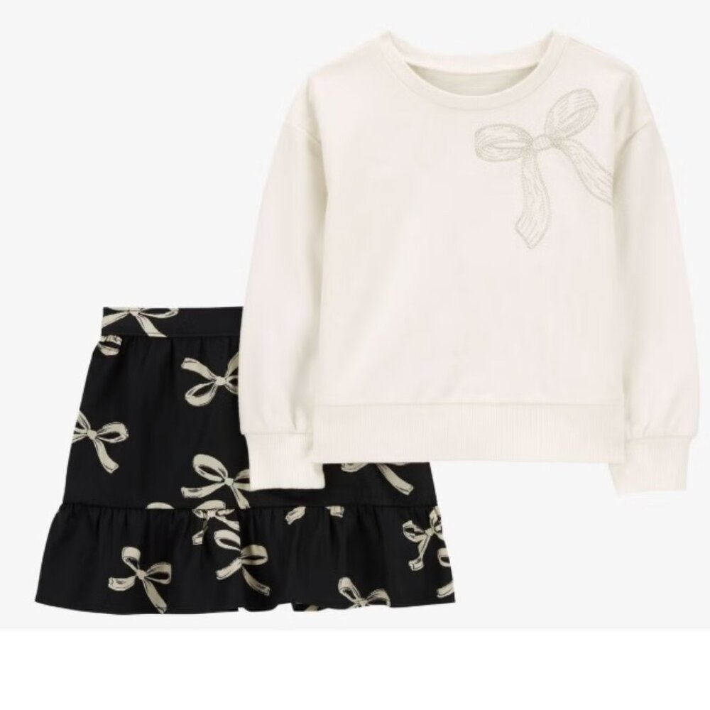 Baby Girls Carter's Cream Sweatshirt & Bow Print Skirt Set Size 12 18 24 mo NWT
